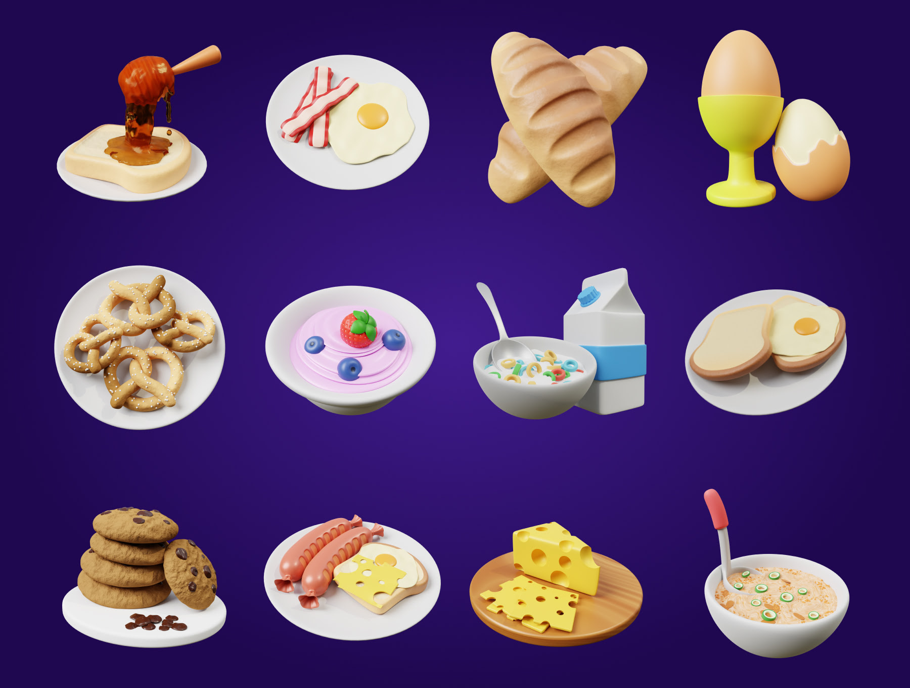 3D早餐图标 3D Breakfast Icon blender格式-3D/图标-到位啦UI
